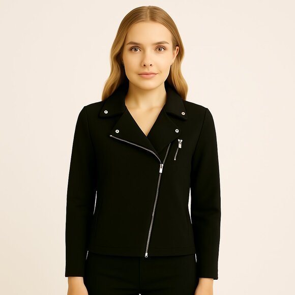 Kensie Black Moto Ponte Knit Performance Jacket w asymmetrical zipper - Picture 1 of 6